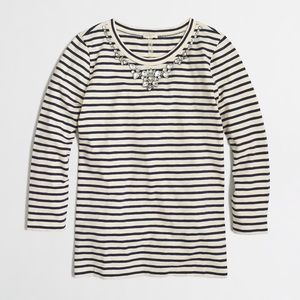 J Crew Factory 3/4 sleeve jeweled necklace tee L